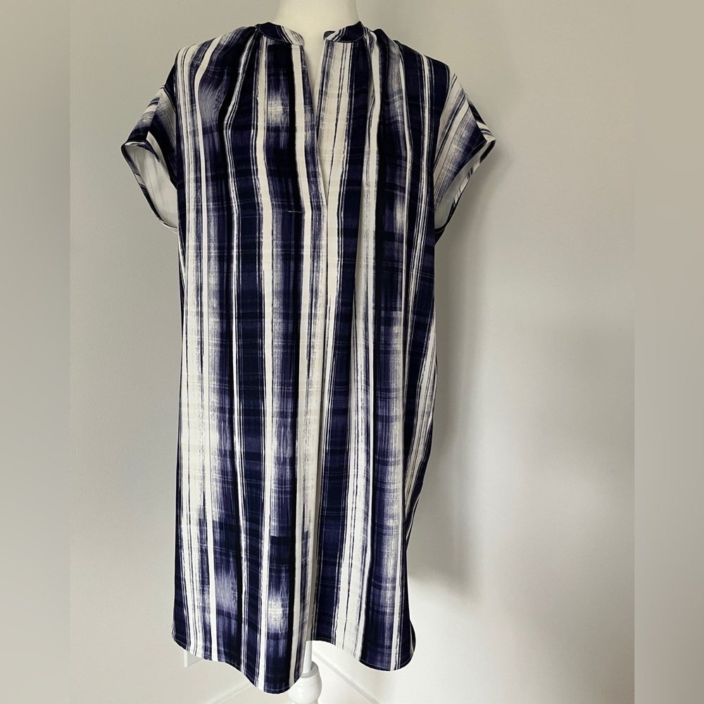 Vince Dress Women Small Short Sleeve Vertical Stripe Navy Strips Oversized *A3